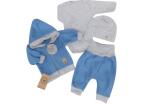 Z&Z 4-dielna pletená súpravička, kabátik, tepláčky, čiapočka a body, modrá-šedá, 56 (1-2m)