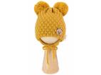 BABY NELLYS Zimná pletená čiapka Teddy Bear na zaväzovanie, horčicová, 68/80, (6-12m), 68-80 (6-12m)
