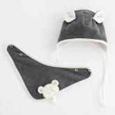 Jarná dojčenská čiapočka so šatkou na krk New Baby Sebastian sivá Sivá 74 (6-9m)