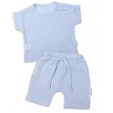 Baby Nellys 2-dielna mušelínová súpravička, tričko + kraťasky BOY, svetlo modrá, 56 (1-2m)