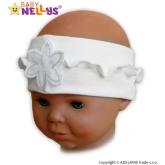 Čelenka Baby Nellys ® s kvetinkou a volánikom - biela, 80/92, 80-92 (12-24m)