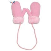 YO! Zimné detské rukavice s kožušinou - šnúrkou YO - sv. ružová/ružová kožušina, 80-92 (12-24m)