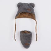 Zimná dojčenská čiapočka so šatkou na krk New Baby Teddy bear šedá Sivá 62 (3-6m)
