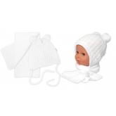 Zimná čiapka na zaväzovanie s brmbolcami + šál, Baby Nellys - biela, vel. 74/80, 74-80 (9-12m)