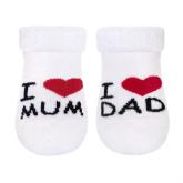 Dojčenské froté bavlnené ponožky I Love Mum & Dad, biele, 56-62 (0-3m)