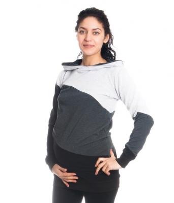 Tehotenské a dojčiace triko/mikina Tiffany s kapucňou , dl. rukáv, široké pruhy, veľ. M, M (38)