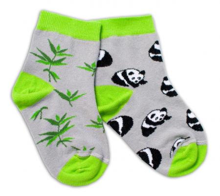 Baby Nellys Bavlnené veselé ponožky  Panda - sivé, 92-98 (18-36m)