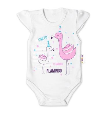 Baby Nellys Bavlnené dojčenské body, kr. rukáv, Flamingo - biele, veľ. 68, 68 (3-6m)