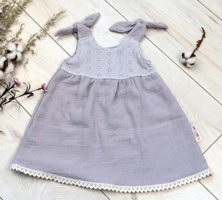 Baby Nellys Letné ľahučké mušelínové šaty Summer - šedé, 56-62 (0-3m)