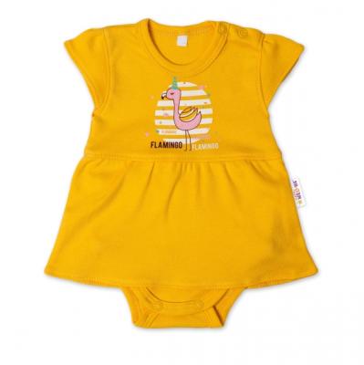 Baby Nellys Bavlnené dojčenské sukničkobody, kr. rukáv, Flamingo - horčicová, 56 (1-2m)
