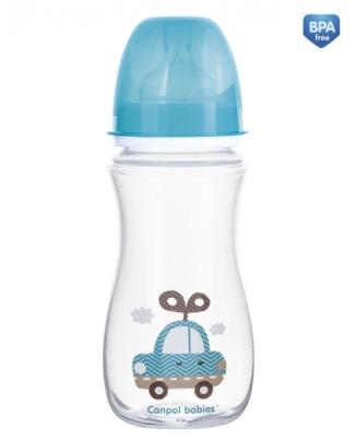 Antikoliková fľaštička so širokým hrdlom Canpol Babies EasyStart - TOYS 300 ml - modrá