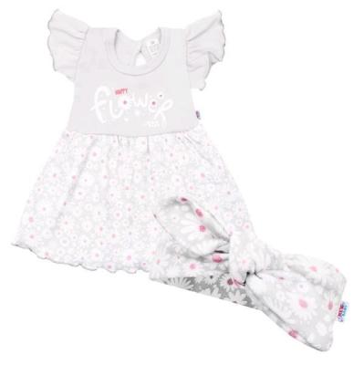 Dojčenské letné bavlnené šatôčky s čelenkou New Baby Happy Flower sivé Sivá 92 (18-24m)