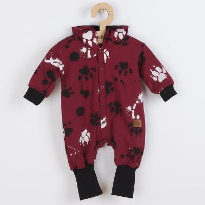 Dojčenský bavlnený overal s kapucňou a uškami New Baby labka tmavo ružový Ružová 80 (9-12m)